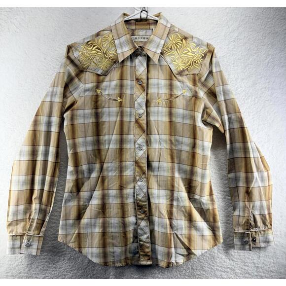 Roper Tops - Roper women's Embroidered Pearl Snap Western Long Sleeve Shirt Size Medium